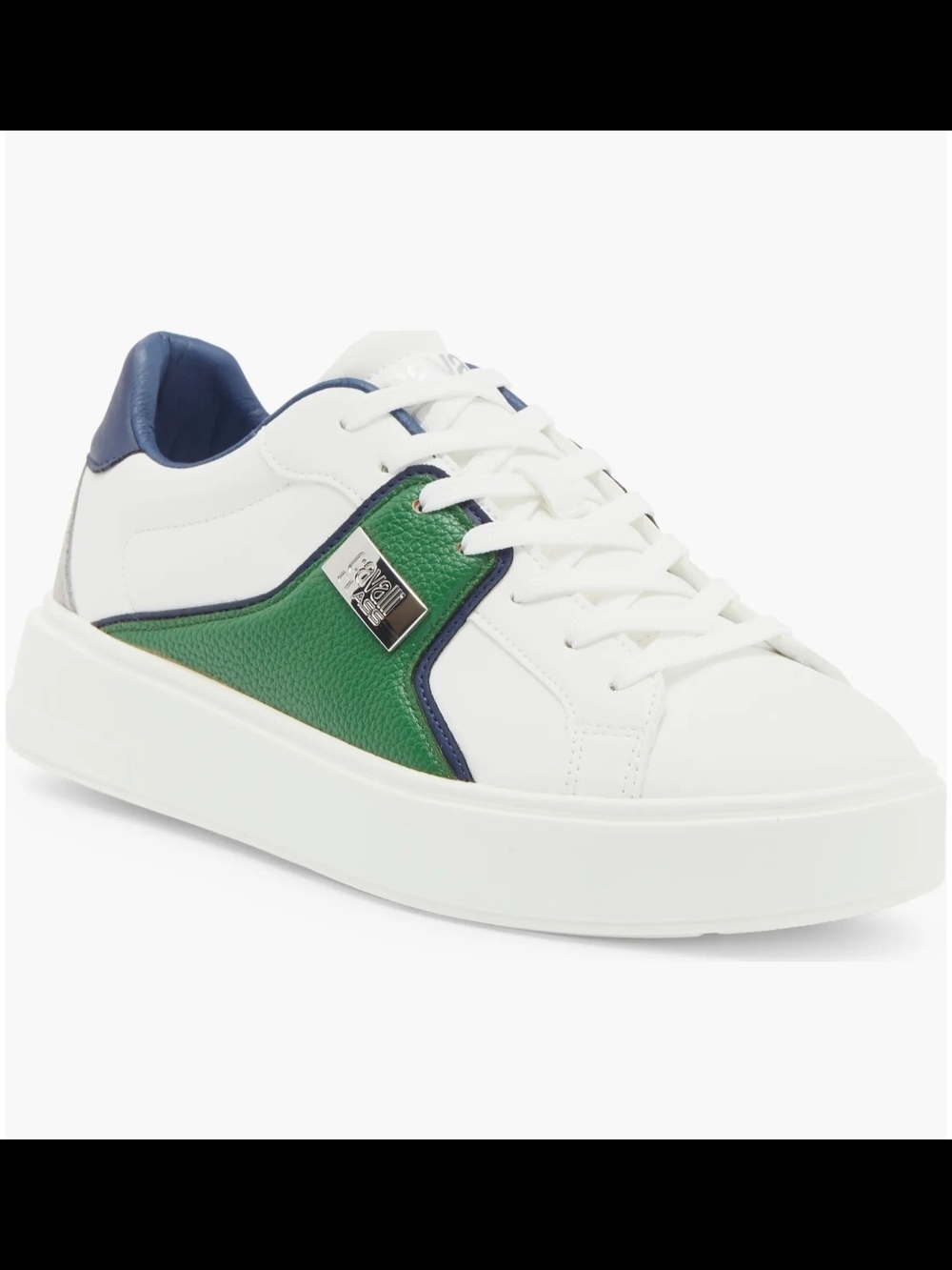 NWT Roberto Cavalli Metal Logo Low Top Sneaker Men Size 10 Green White Luxury